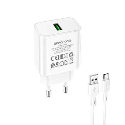 شارژر دیواری 18W QC3 بروفون مدل BA72A به همراه کابل Type-C